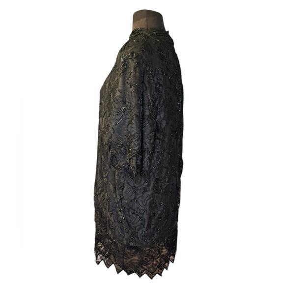 Vtg Lace Beaded Whimsigoth Oversized Mini Dress L Mobwife Statement Glam Sheer - Picture 4 of 8